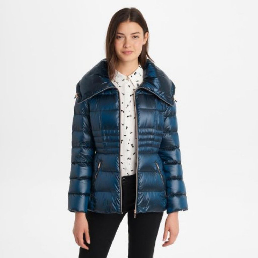 Karl Lagerfeld puffer coat metallic teal down puffy jacket dark green medium M
